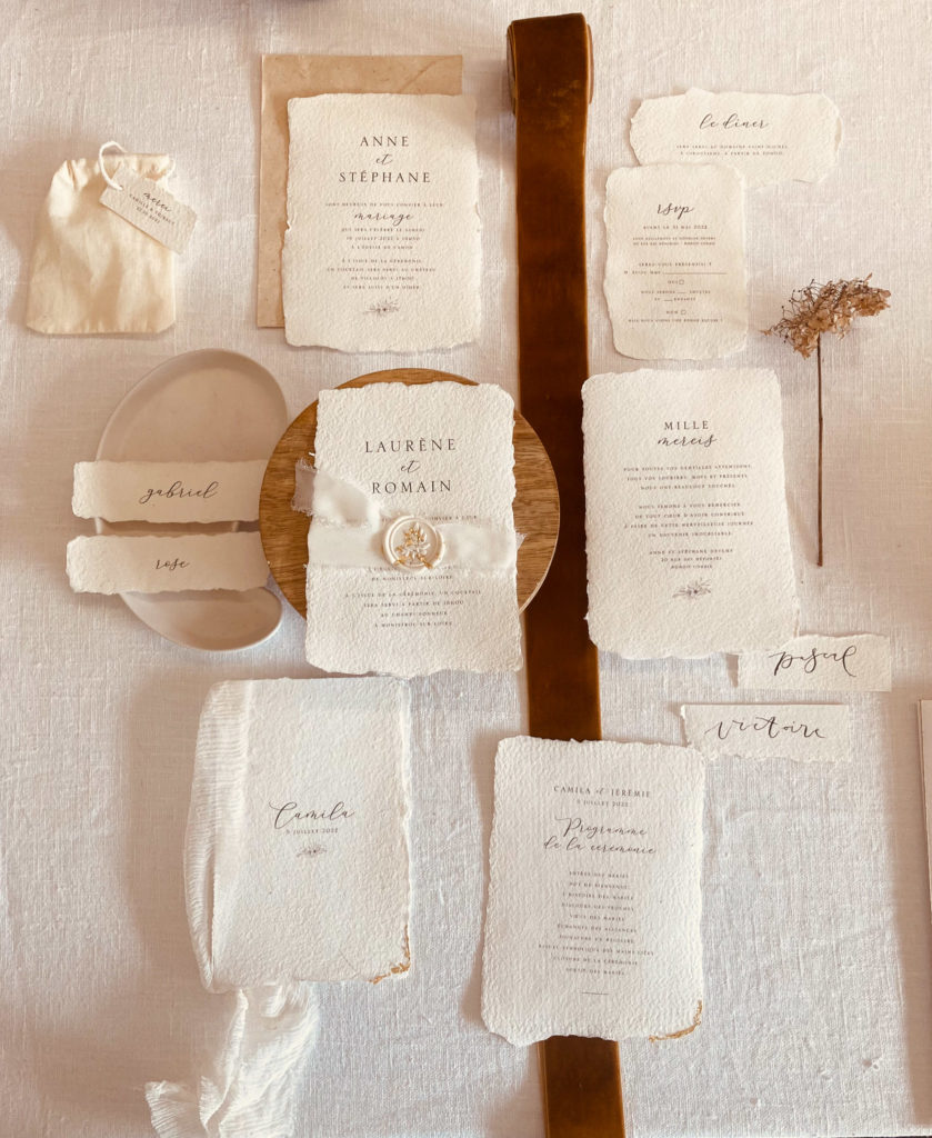 faire-parts et menu modernes Papier Machine à Atelier wedding 2022 à la cale 2 créateurs à Nantes